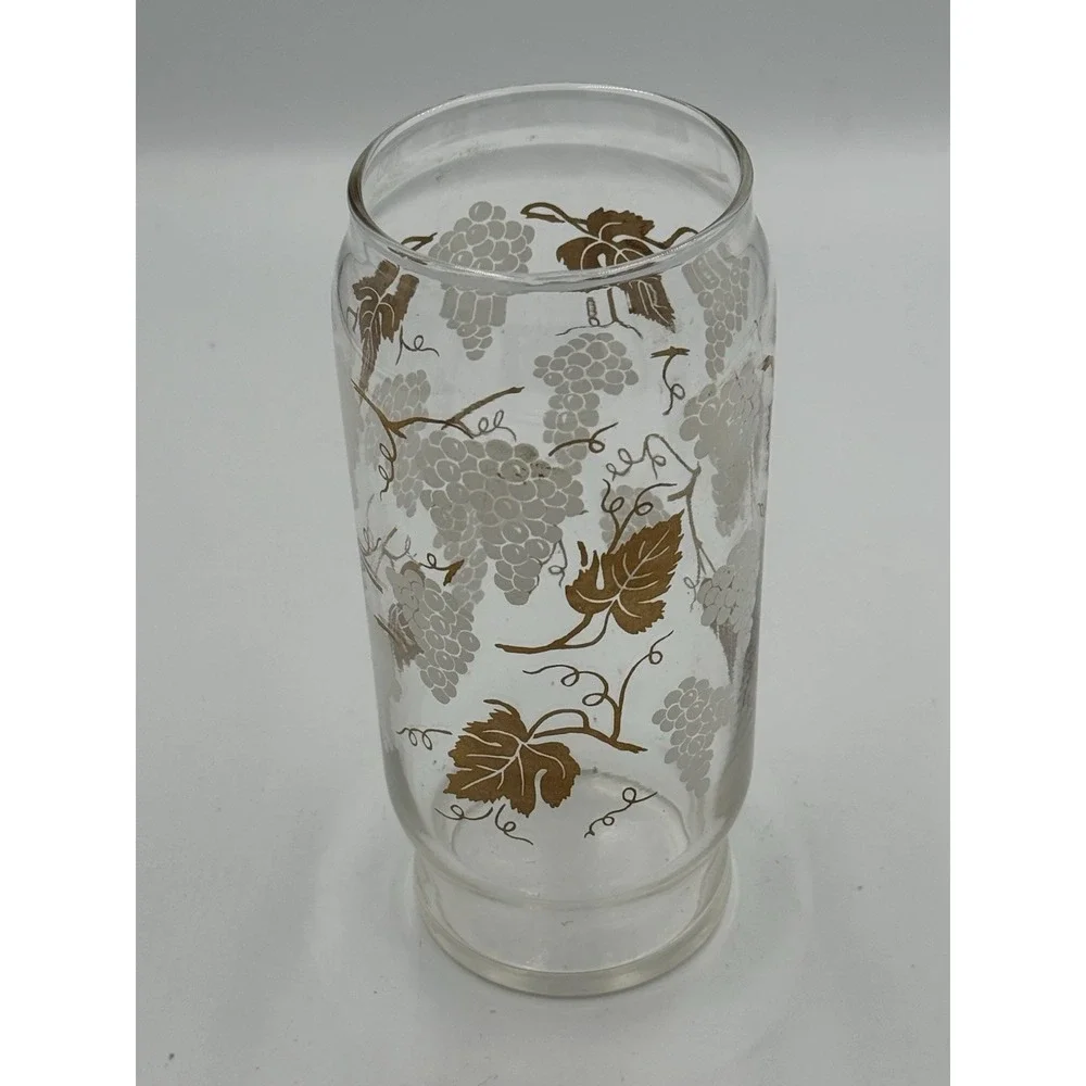 Vintage Apothecary Jar Vase Gold Clear White Grapes Leaves 6-3/4